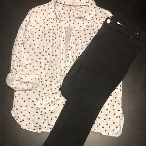Girls polka dot blouse & black jean  set